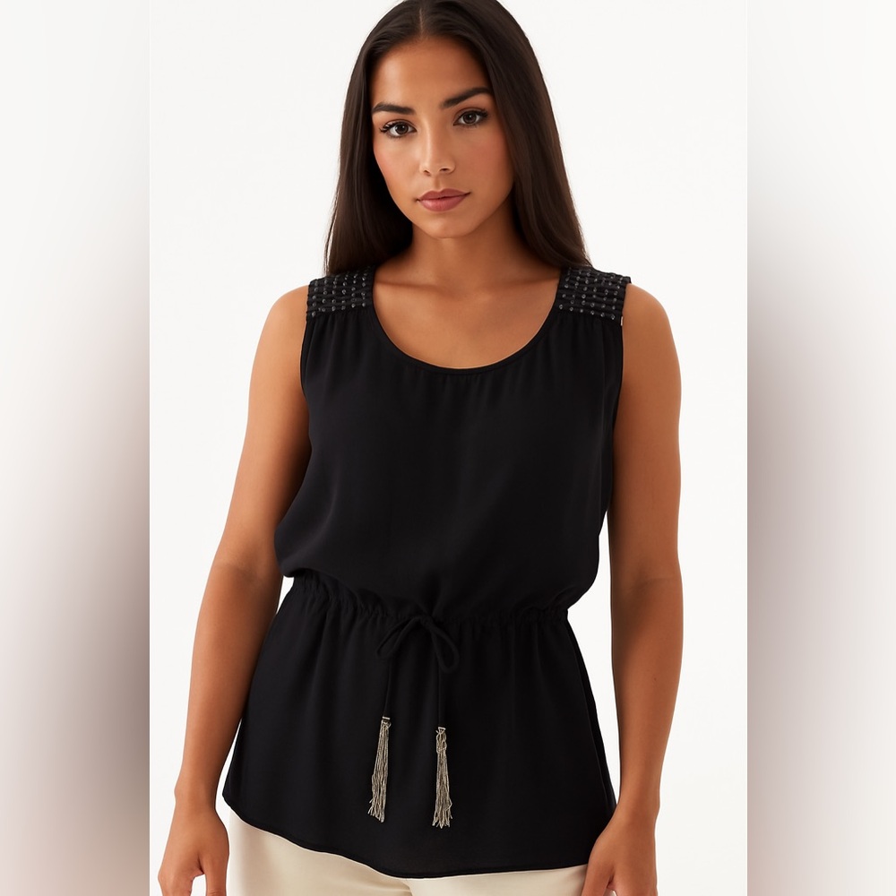 Black Sleeveless blouse with Studded Shoulders